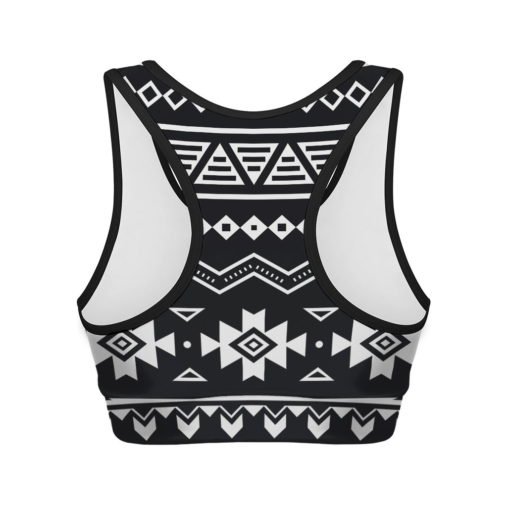 Black And White Aztec Pattern Print Women's Sports Bra