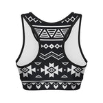 Black And White Aztec Pattern Print Women's Sports Bra