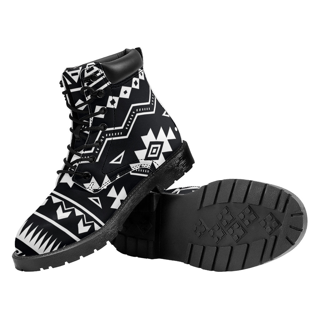 Black And White Aztec Pattern Print Work Boots