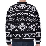 Black And White Aztec Pattern Print Zip Sleeve Bomber Jacket