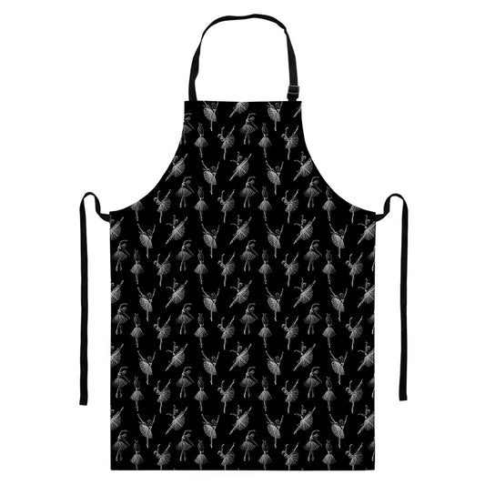 Black And White Ballet Pattern Print Bib Apron With Pocket