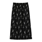 Black And White Ballet Pattern Print Cotton Front Slit Maxi Skirt