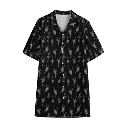 Black And White Ballet Pattern Print Cotton Hawaiian Shirt