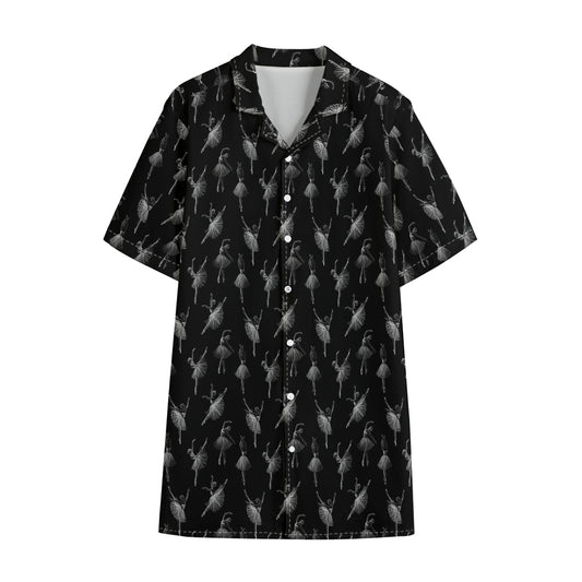 Black And White Ballet Pattern Print Cotton Hawaiian Shirt