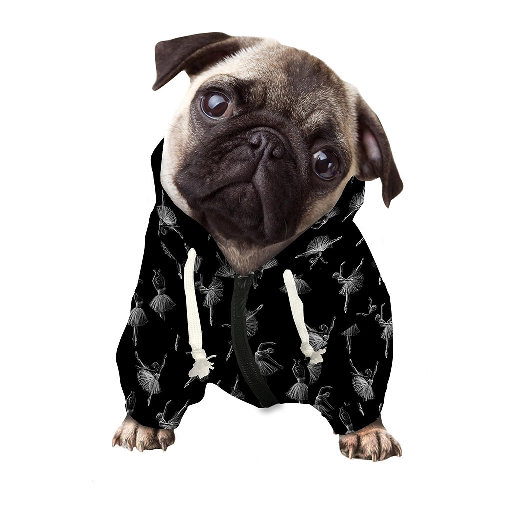 Black And White Ballet Pattern Print Dog Zip Up Hoodie