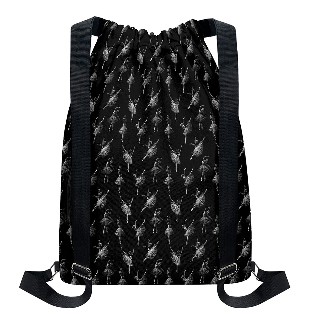 Black And White Ballet Pattern Print Drawstring Backpack