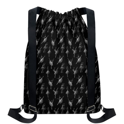 Black And White Ballet Pattern Print Drawstring Backpack