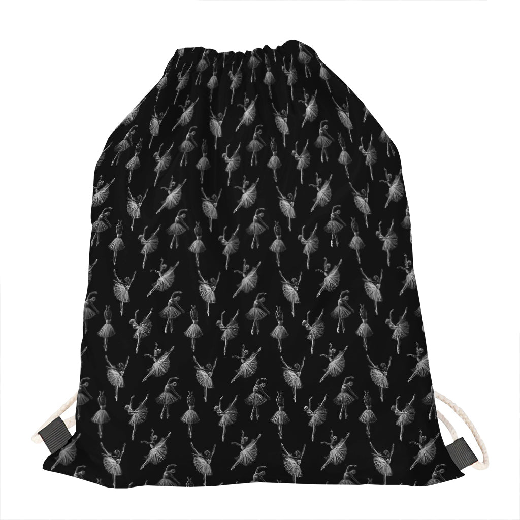 Black And White Ballet Pattern Print Drawstring Bag