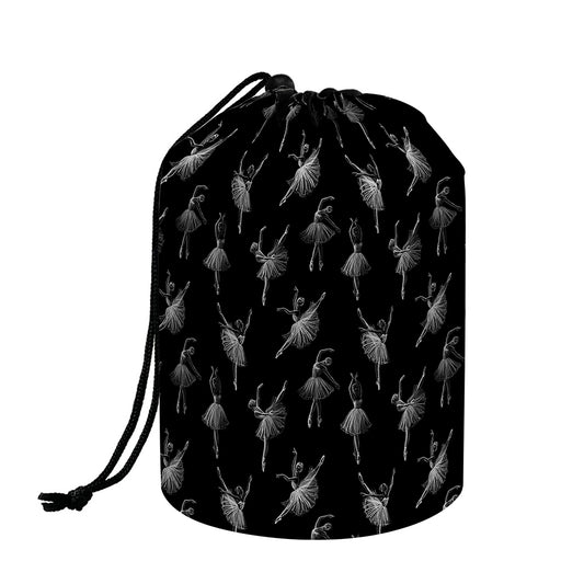 Black And White Ballet Pattern Print Drawstring Makeup Bag