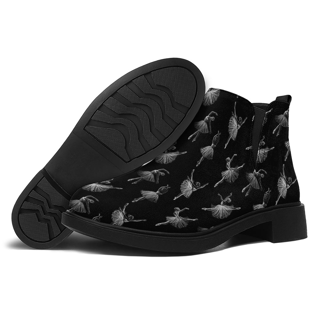 Black And White Ballet Pattern Print Flat Ankle Boots