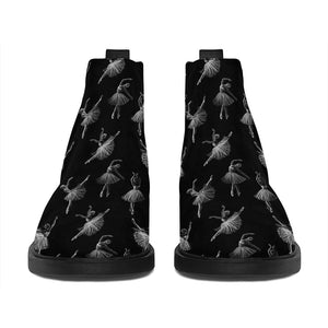 Black And White Ballet Pattern Print Flat Ankle Boots