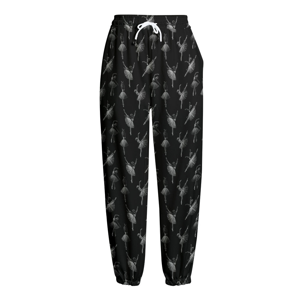 Black And White Ballet Pattern Print Fleece Lined Knit Pants