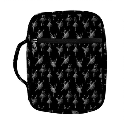 Black And White Ballet Pattern Print Front Pocket Bible Bag