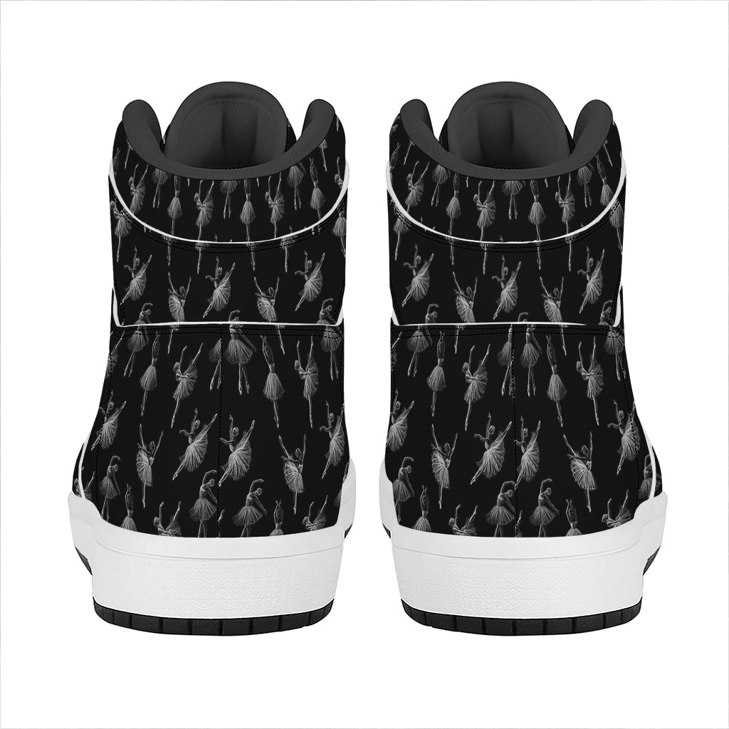 Black And White Ballet Pattern Print High Top Leather Sneakers