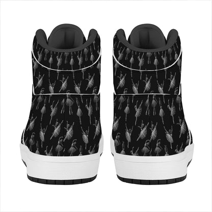 Black And White Ballet Pattern Print High Top Leather Sneakers