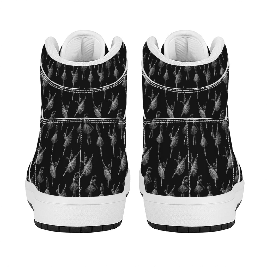 Black And White Ballet Pattern Print High Top Leather Sneakers