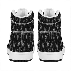 Black And White Ballet Pattern Print High Top Leather Sneakers