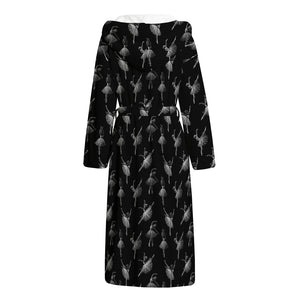 Black And White Ballet Pattern Print Hooded Bathrobe