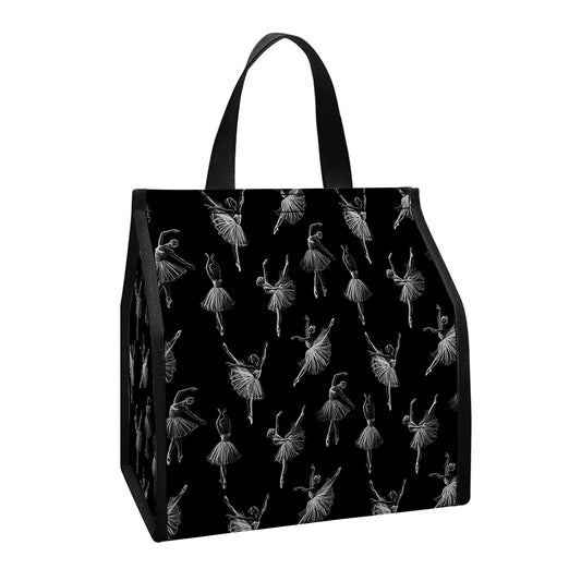 Black And White Ballet Pattern Print Insulated Lunch Tote