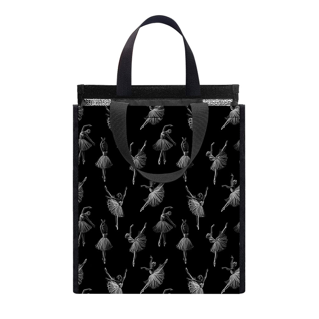 Black And White Ballet Pattern Print Insulated Lunch Tote