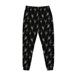 Black And White Ballet Pattern Print Jogger Pants