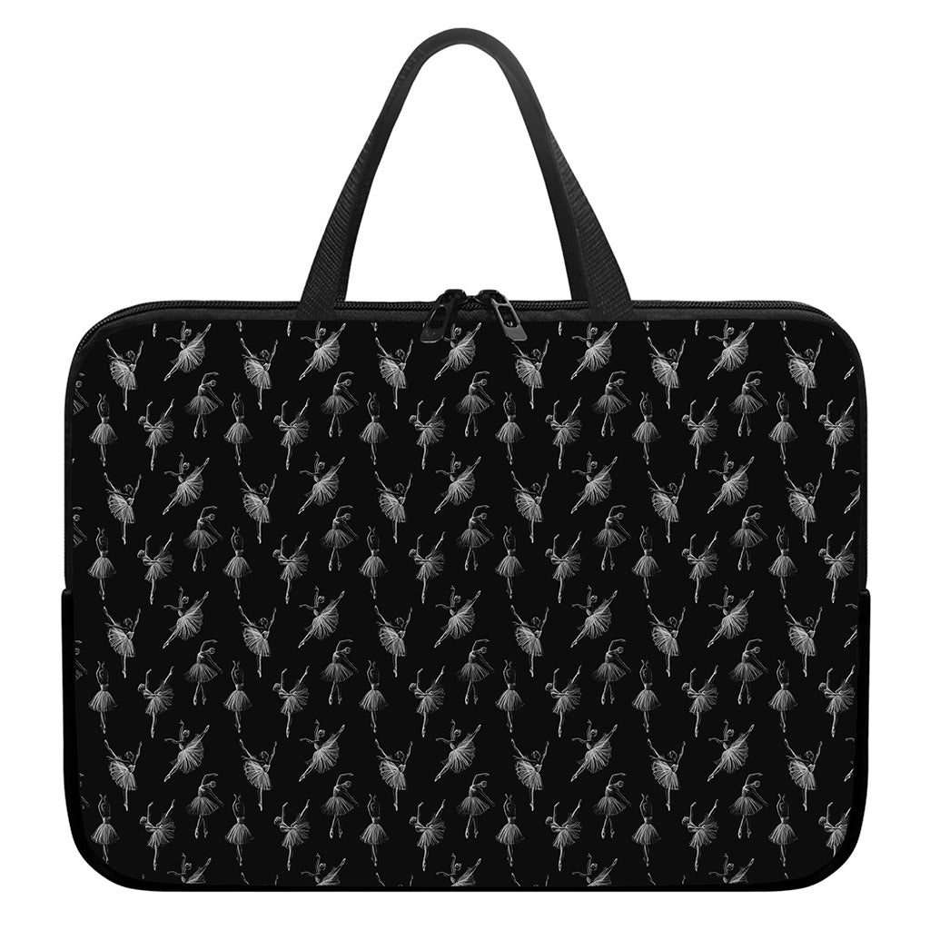 Black And White Ballet Pattern Print Laptop Sleeve With Handle