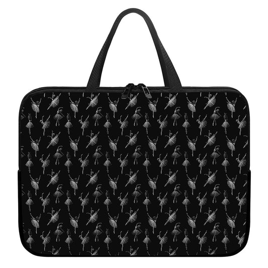 Black And White Ballet Pattern Print Laptop Sleeve With Handle