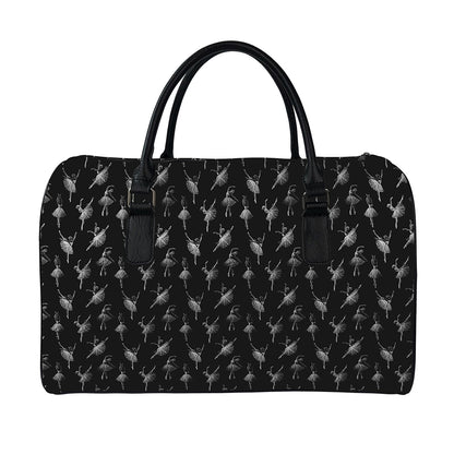 Black And White Ballet Pattern Print Leather Duffle Bag