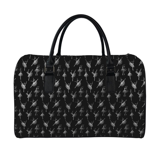 Black And White Ballet Pattern Print Leather Duffle Bag