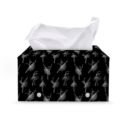 Black And White Ballet Pattern Print Leather Tissue Box Cover