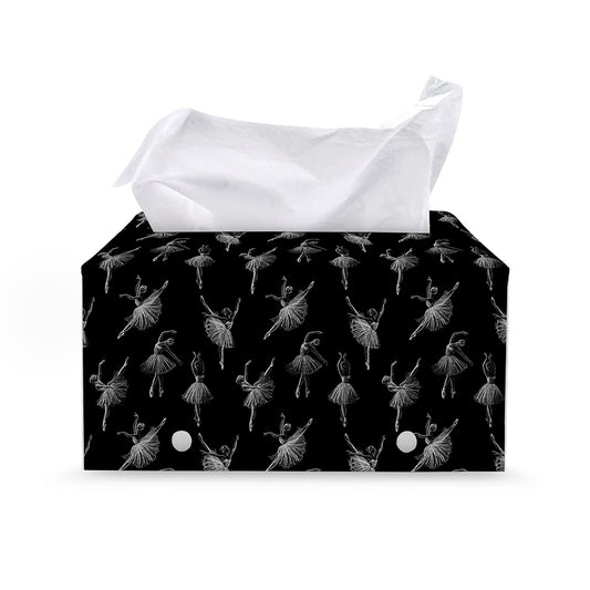 Black And White Ballet Pattern Print Leather Tissue Box Cover