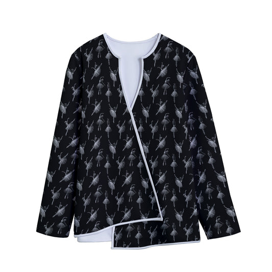 Black And White Ballet Pattern Print Long Sleeve Short Coat