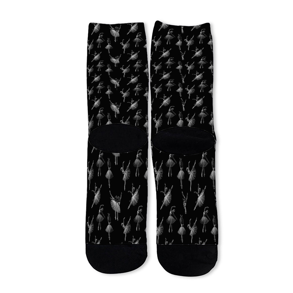 Black And White Ballet Pattern Print Long Socks