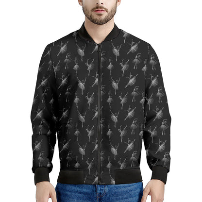 Black And White Ballet Pattern Print Men's Bomber Jacket