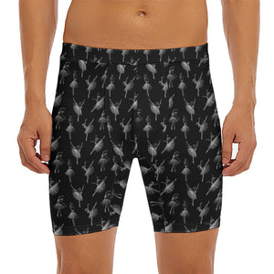 Black And White Ballet Pattern Print Men's Long Boxer Briefs