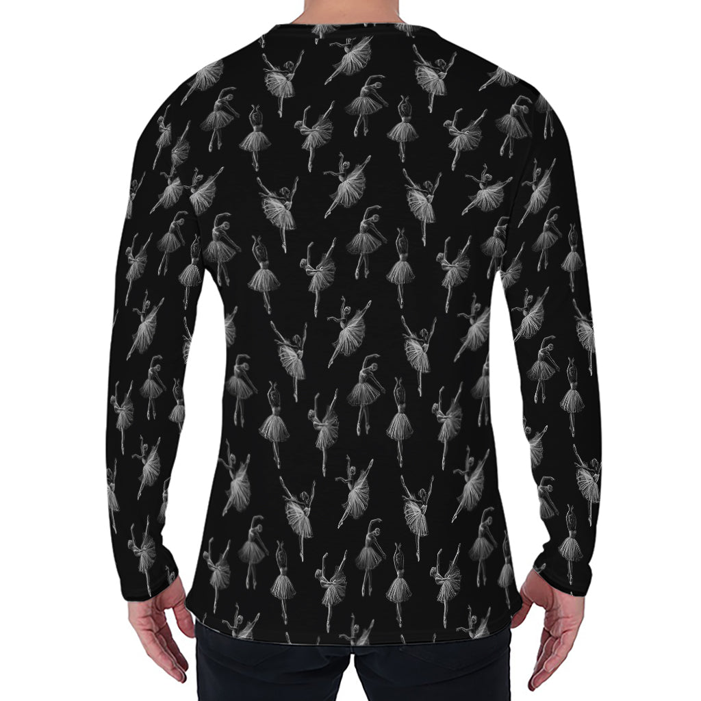 Black And White Ballet Pattern Print Men's Long Sleeve T-Shirt