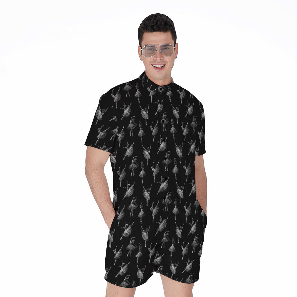 Black And White Ballet Pattern Print Men's Rompers