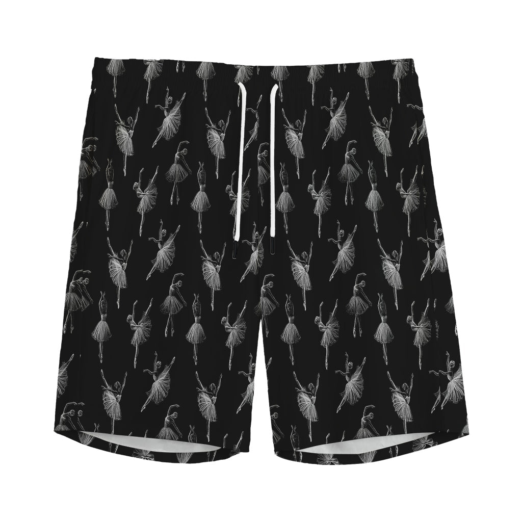 Black And White Ballet Pattern Print Men's Sports Shorts