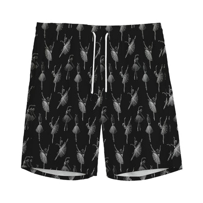 Black And White Ballet Pattern Print Men's Sports Shorts