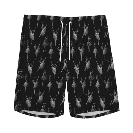 Black And White Ballet Pattern Print Men's Sports Shorts