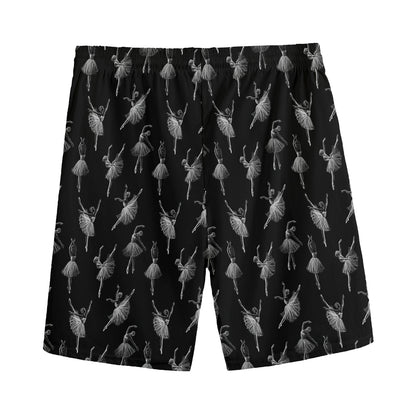 Black And White Ballet Pattern Print Men's Sports Shorts