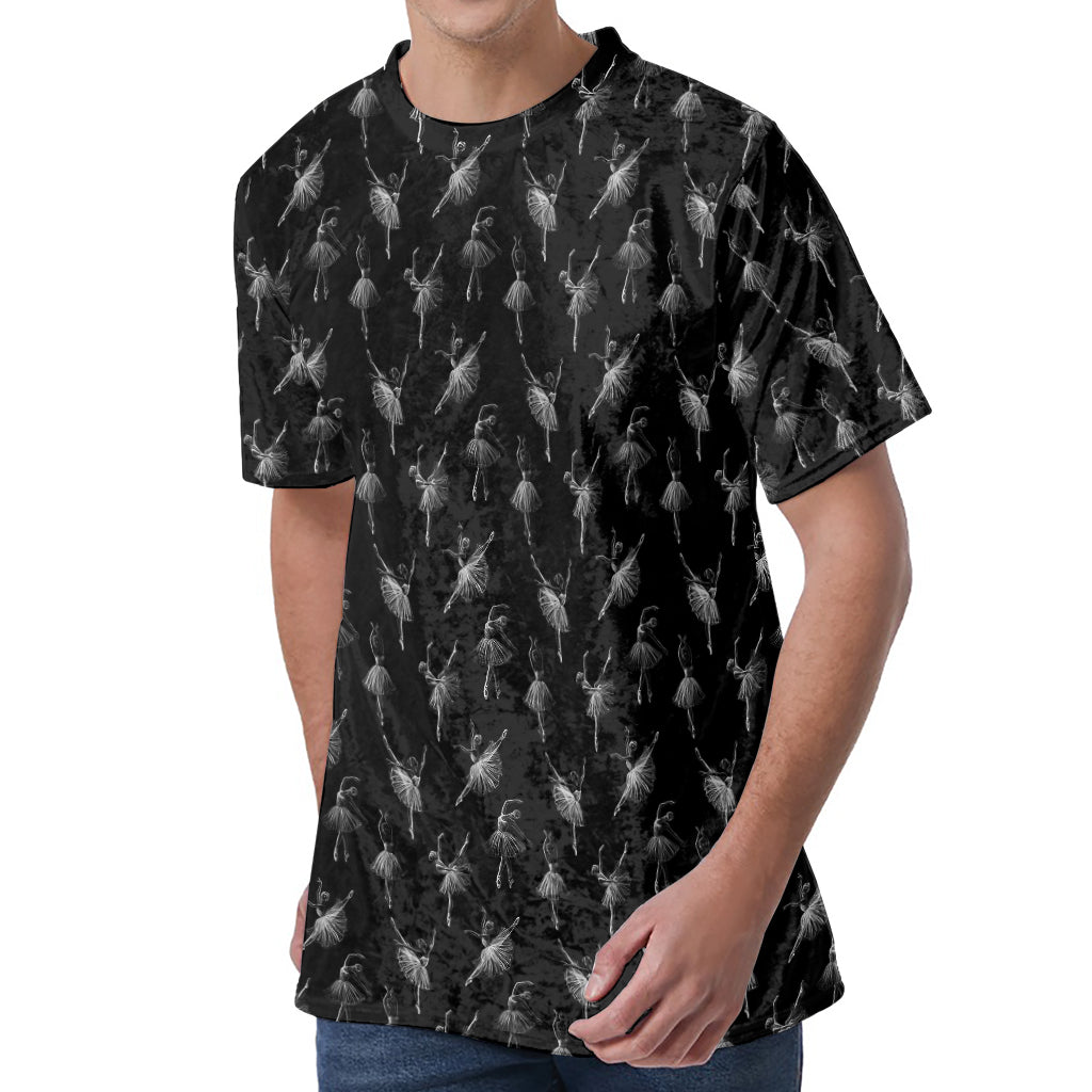 Black And White Ballet Pattern Print Men's Velvet T-Shirt