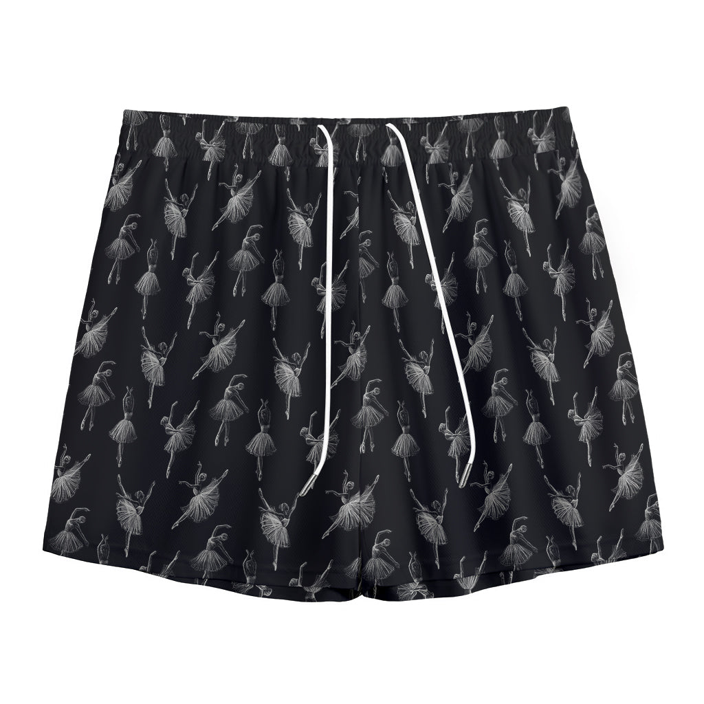 Black And White Ballet Pattern Print Mesh Shorts