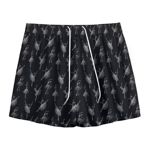 Black And White Ballet Pattern Print Mesh Shorts