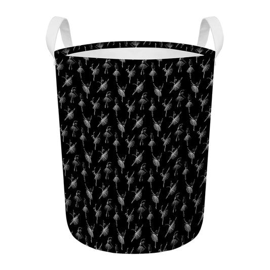 Black And White Ballet Pattern Print Round Laundry Basket