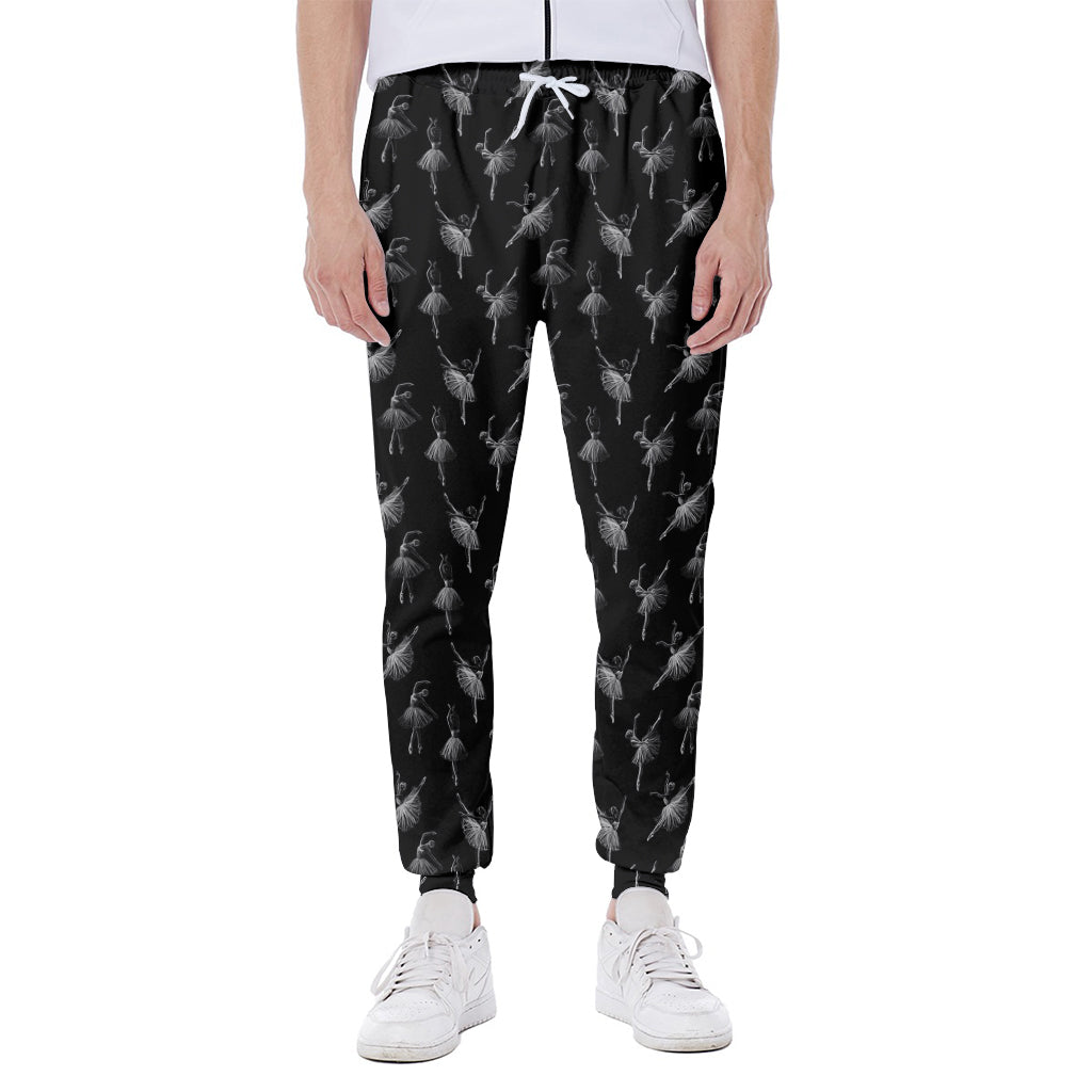 Black And White Ballet Pattern Print Scuba Joggers