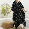 Black And White Ballet Pattern Print Silk V-Neck Kaftan Dress