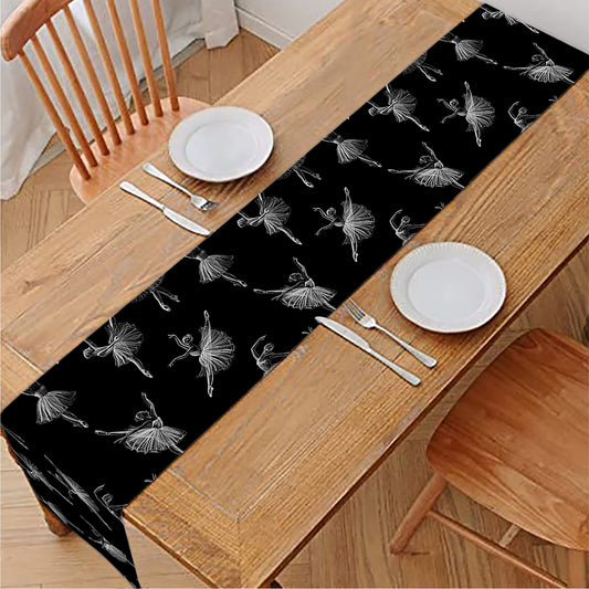 Black And White Ballet Pattern Print Table Runner