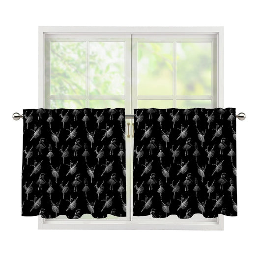 Black And White Ballet Pattern Print Tier Curtains