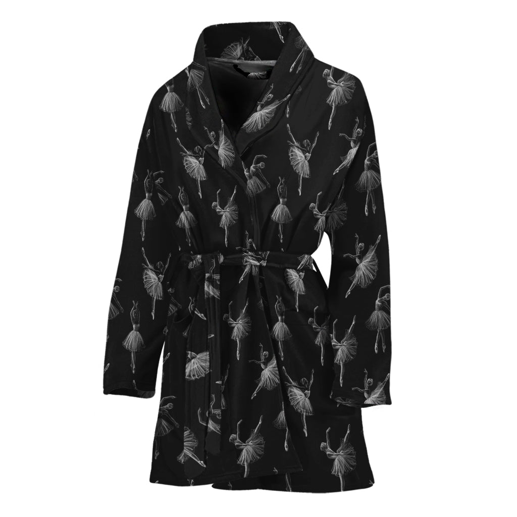 Black And White Ballet Pattern Print Women's Bathrobe